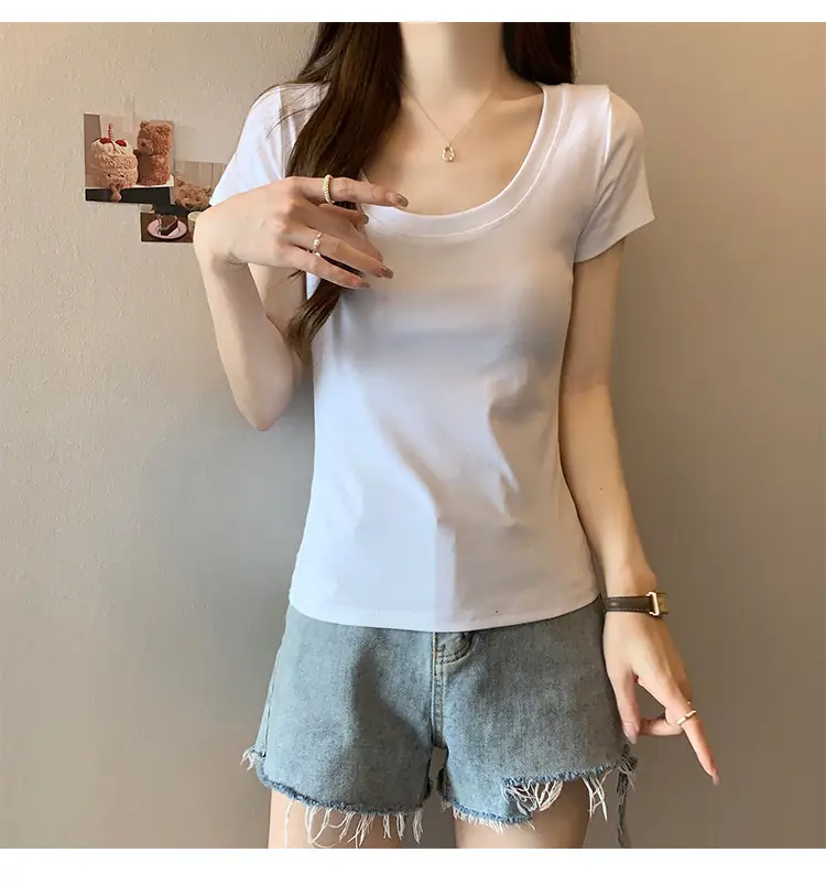 Women Slim Fit Short Sleeve T-Shirt Macaron Color — feature 41