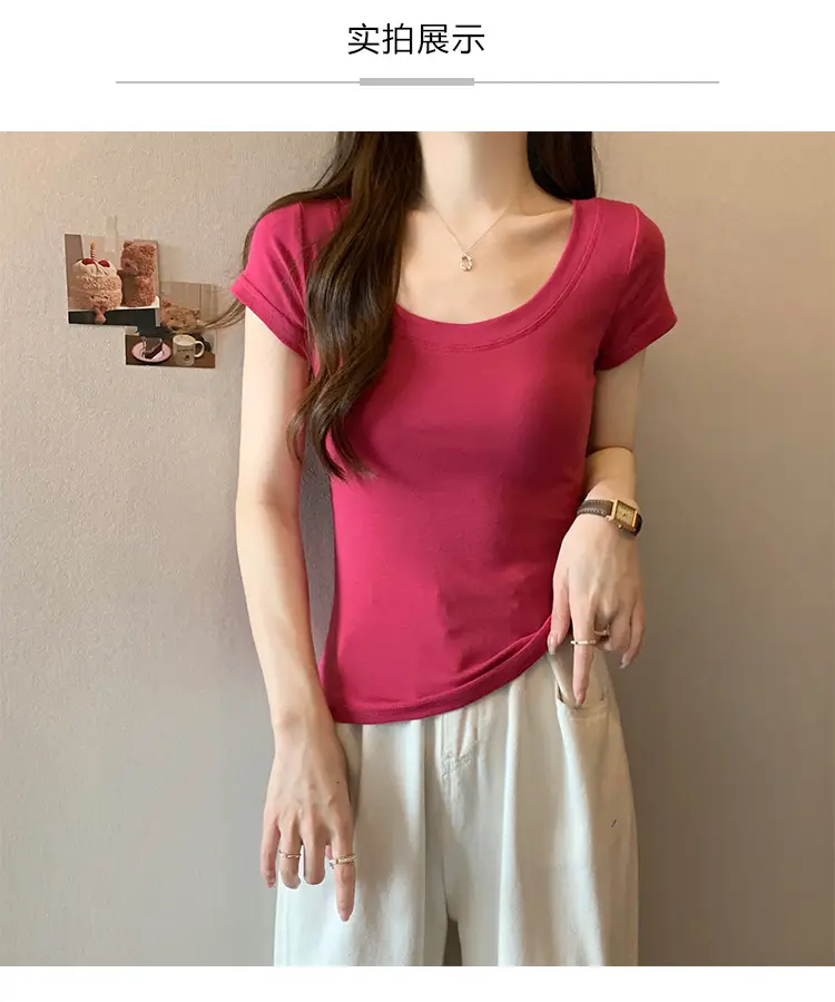 Women Slim Fit Short Sleeve T-Shirt Macaron Color — feature 7