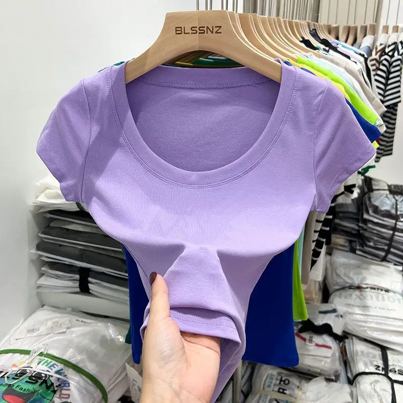Women Slim Fit Short Sleeve T-Shirt Macaron Color - Image 10
