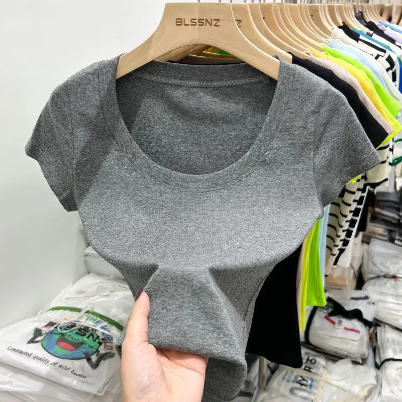 Women Slim Fit Short Sleeve T-Shirt Macaron Color - Image 11