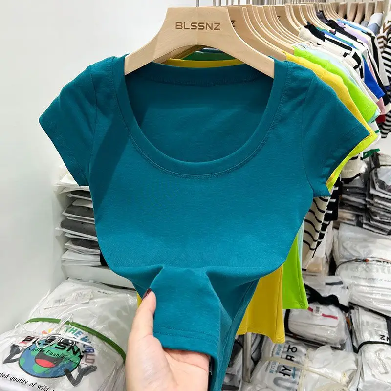 Women Slim Fit Short Sleeve T-Shirt Macaron Color - Image 12