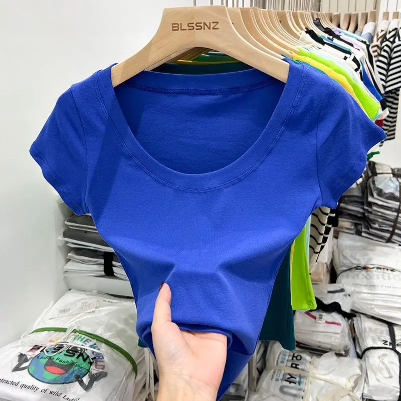 Women Slim Fit Short Sleeve T-Shirt Macaron Color - Image 13