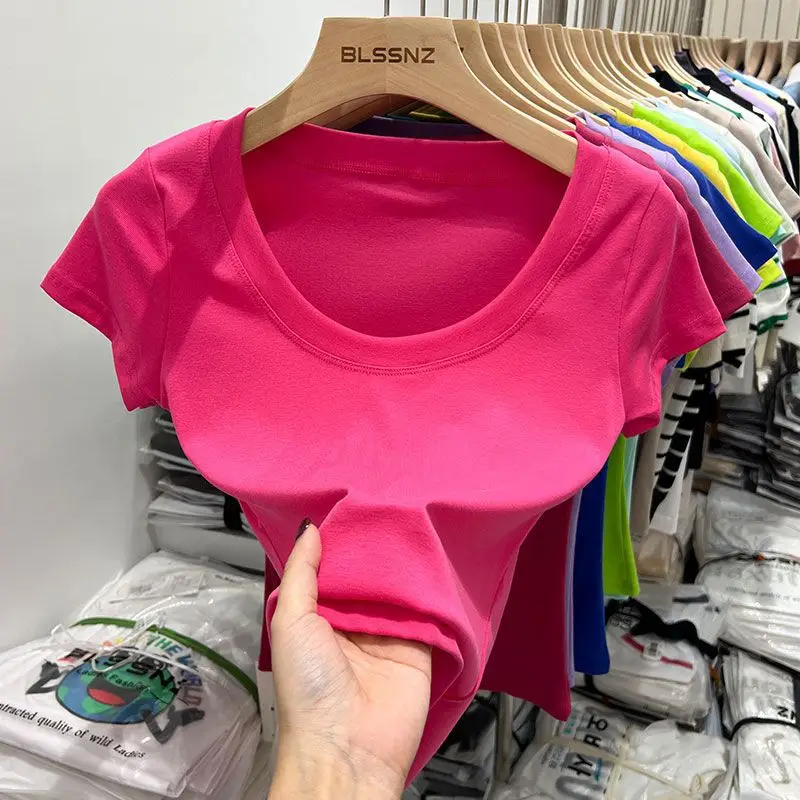 Women Slim Fit Short Sleeve T-Shirt Macaron Color - Image 14