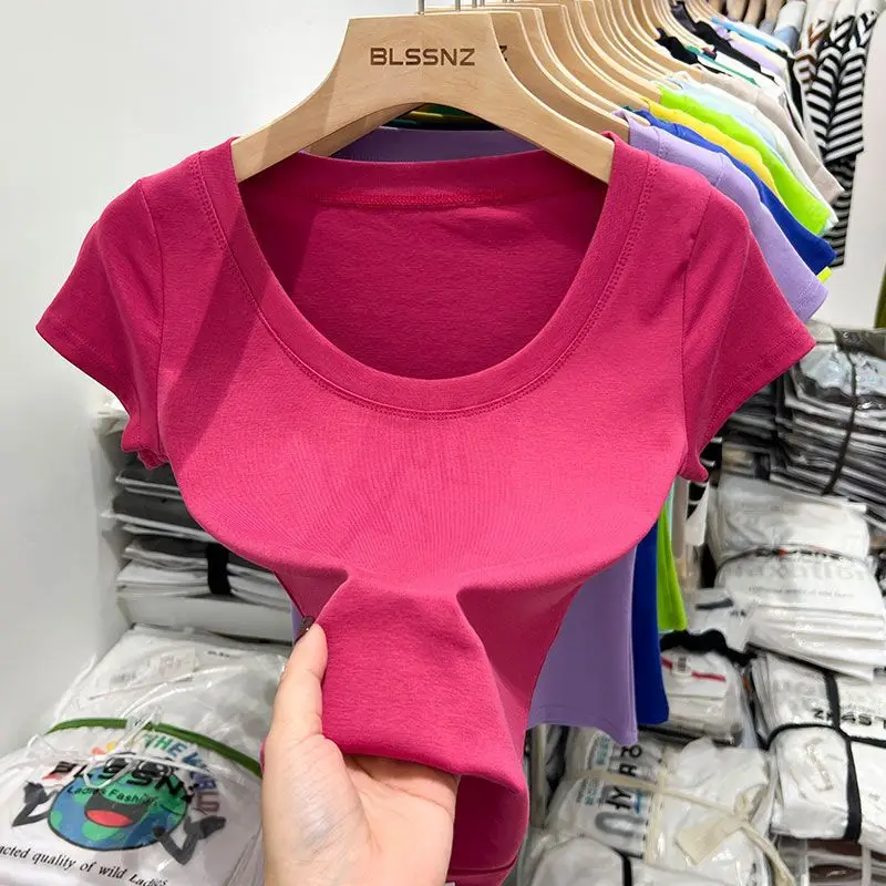 Women Slim Fit Short Sleeve T-Shirt Macaron Color - Image 15