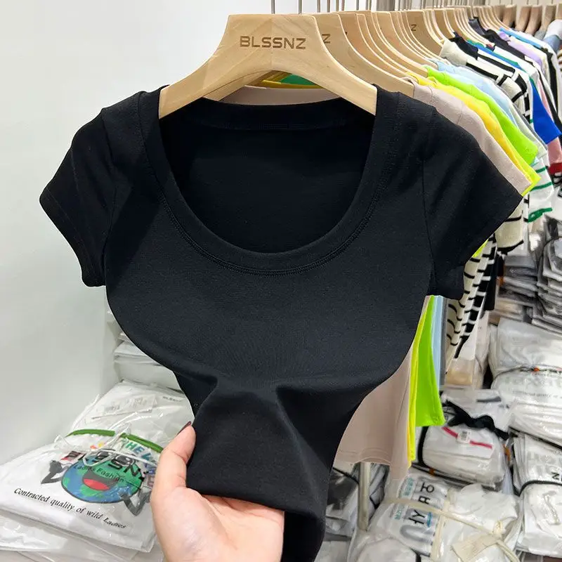 Women Slim Fit Short Sleeve T-Shirt Macaron Color - Image 16