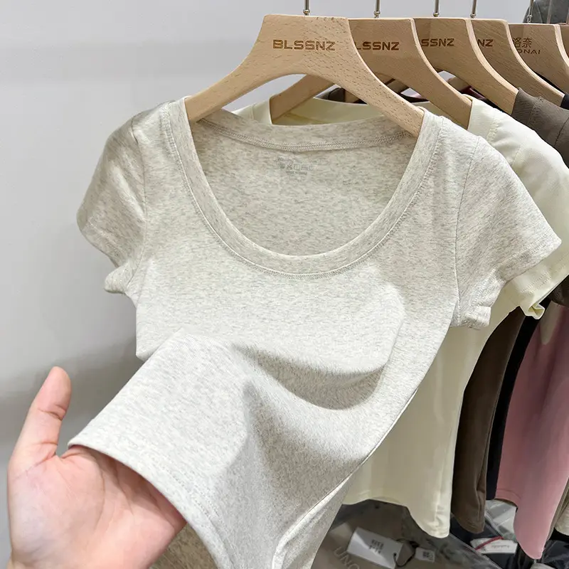 Women Slim Fit Short Sleeve T-Shirt Macaron Color - Image 17