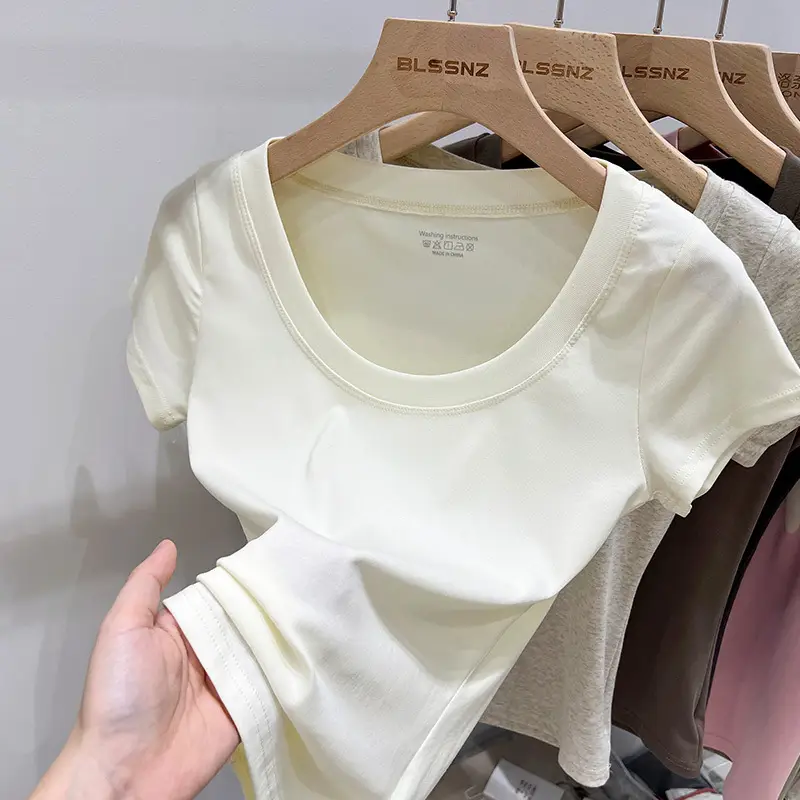 Women Slim Fit Short Sleeve T-Shirt Macaron Color - Image 18