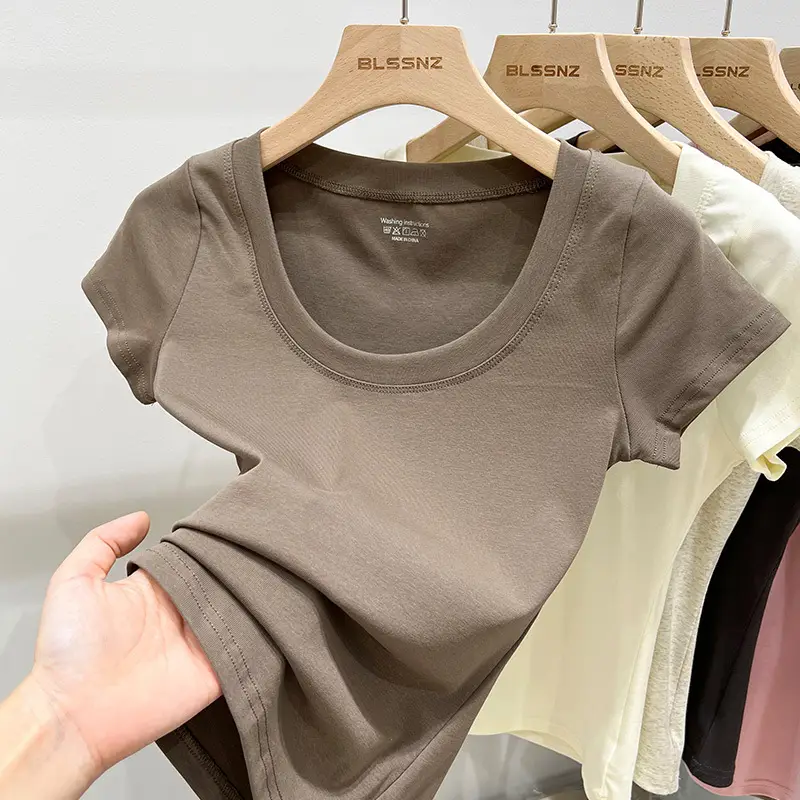 Women Slim Fit Short Sleeve T-Shirt Macaron Color - Image 19