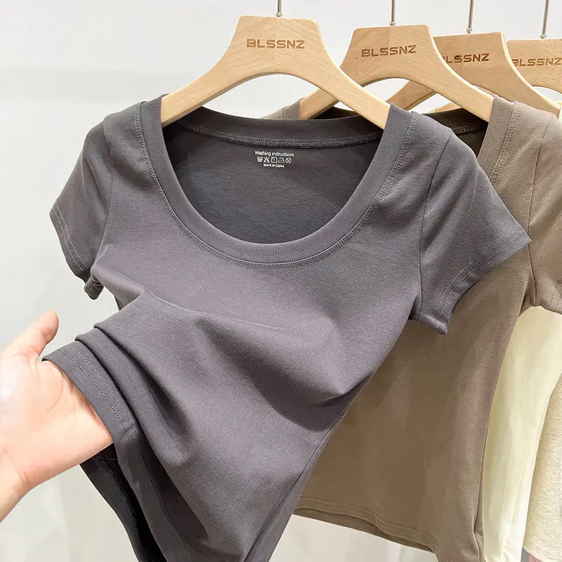 Women Slim Fit Short Sleeve T-Shirt Macaron Color - Image 20