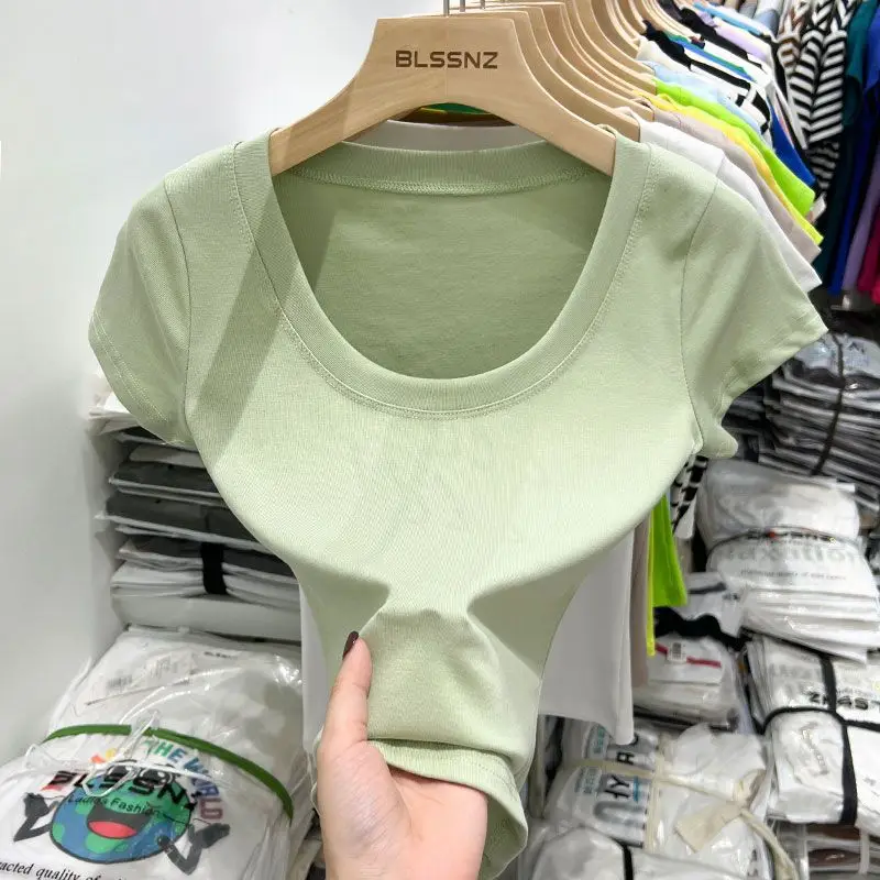 Women Slim Fit Short Sleeve T-Shirt Macaron Color - Image 3