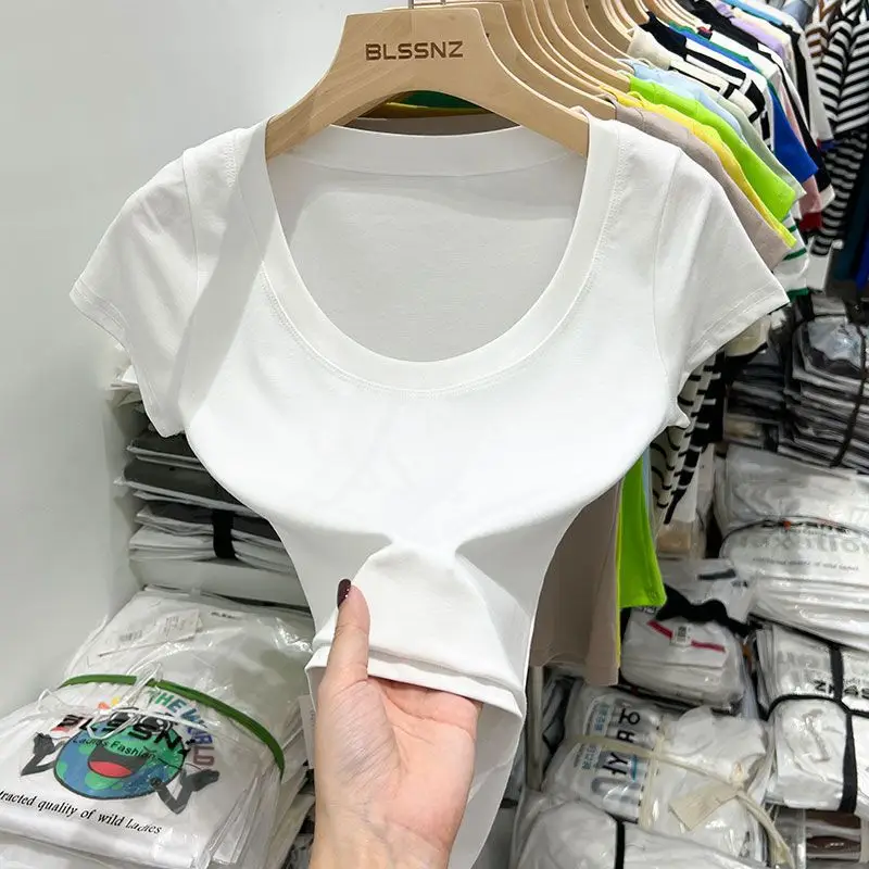 Women Slim Fit Short Sleeve T-Shirt Macaron Color - Image 4