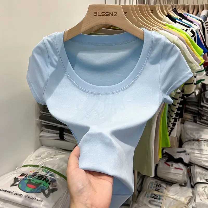 Women Slim Fit Short Sleeve T-Shirt Macaron Color - Image 5
