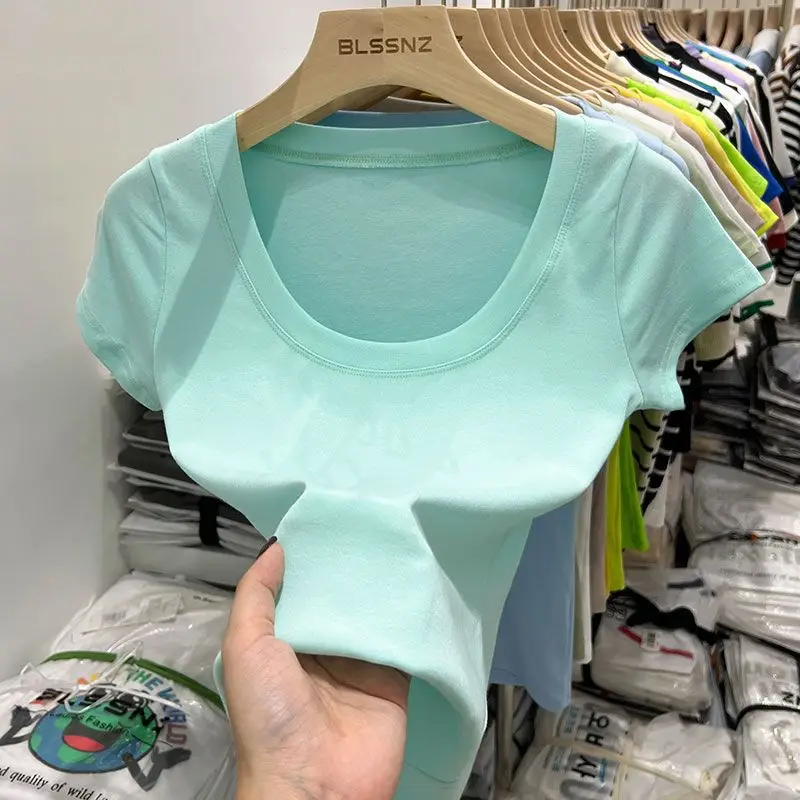Women Slim Fit Short Sleeve T-Shirt Macaron Color - Image 6