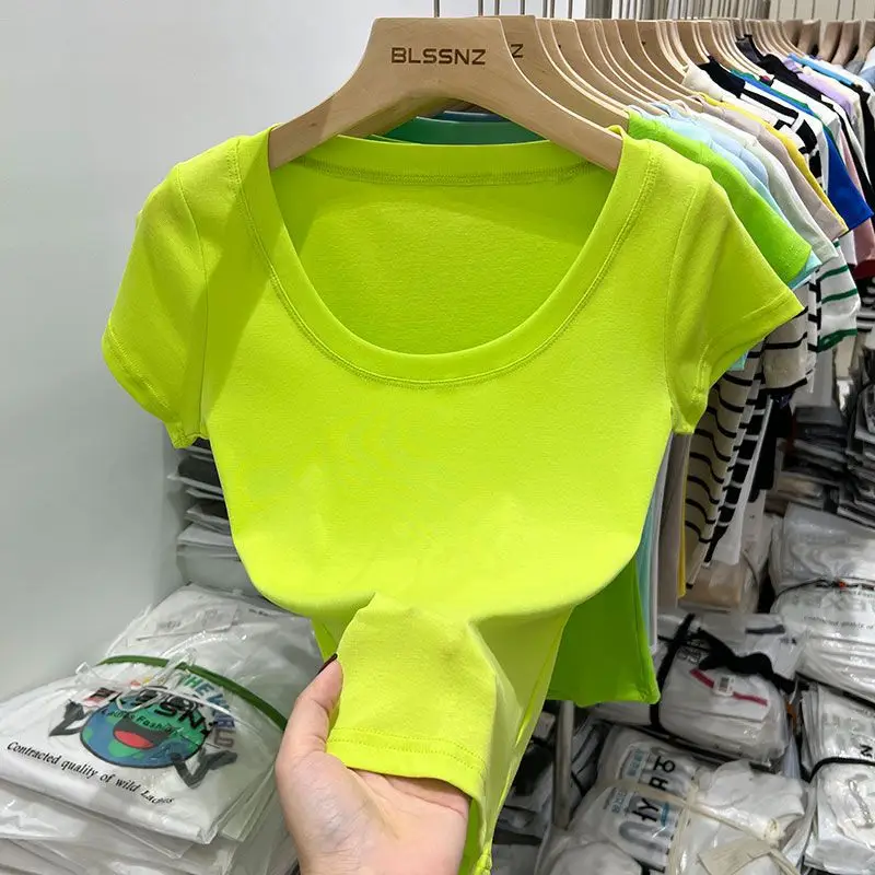 Women Slim Fit Short Sleeve T-Shirt Macaron Color - Image 7