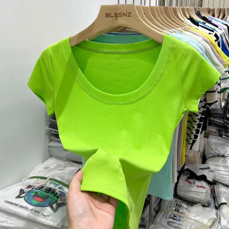 Women Slim Fit Short Sleeve T-Shirt Macaron Color - Image 8