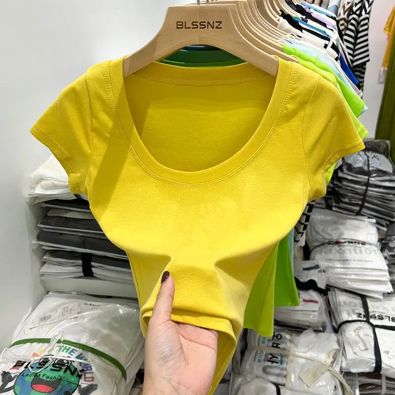 Women Slim Fit Short Sleeve T-Shirt Macaron Color - Image 9