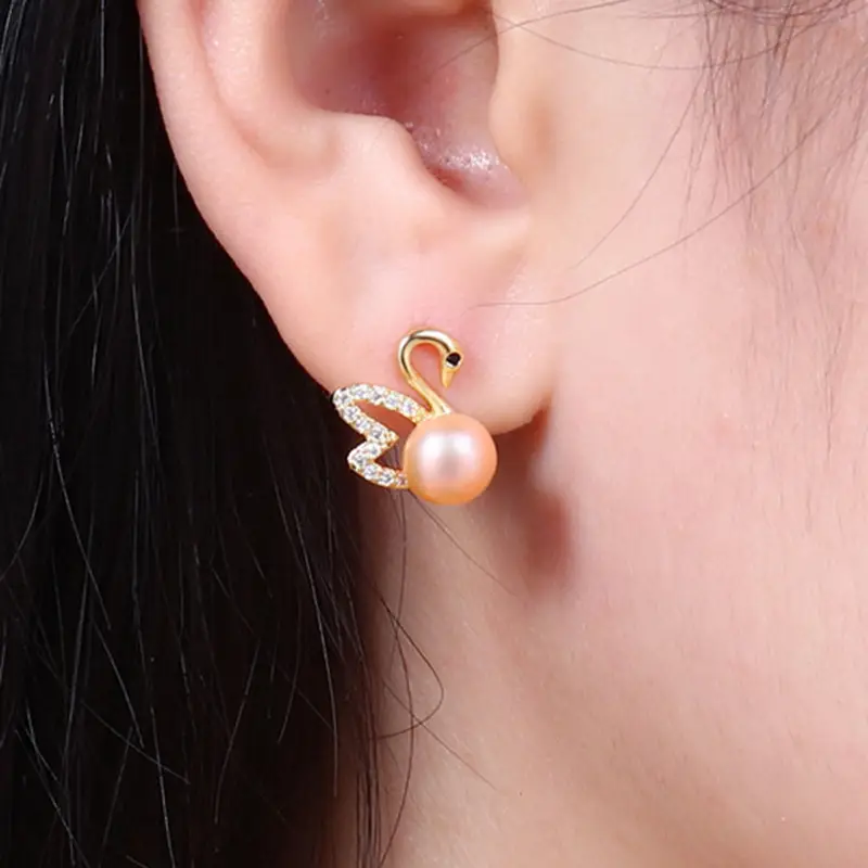 Swan Pearl Earrings for Women Elegant Gold Zircon — feature 4