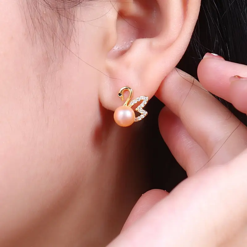 Swan Pearl Earrings for Women Elegant Gold Zircon — feature 5