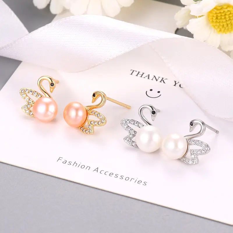 Swan Pearl Earrings for Women Elegant Gold Zircon — feature 8