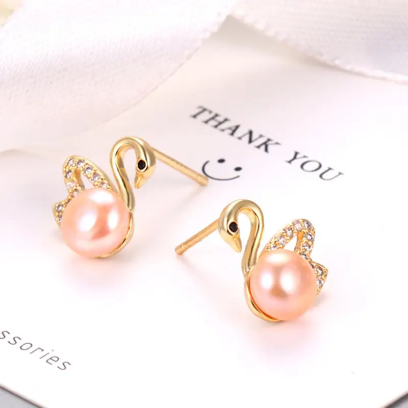 Swan Pearl Earrings for Women Elegant Gold Zircon — feature 9