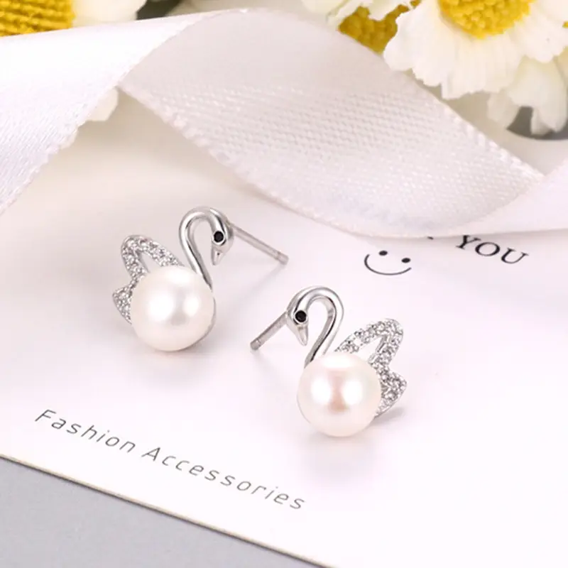 Swan Pearl Earrings for Women Elegant Gold Zircon - Image 3