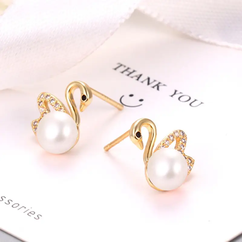 Swan Pearl Earrings for Women Elegant Gold Zircon - Image 4