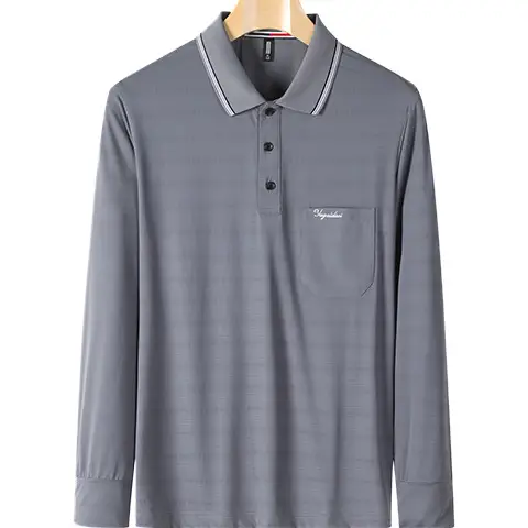 Men's Grey Long Sleeve T-Shirt Ice Silk Medium - Image 11