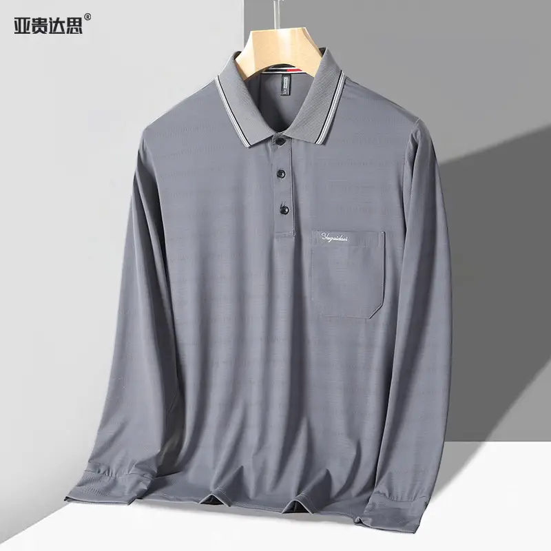 Men's Grey Long Sleeve T-Shirt Ice Silk Medium - Image 3