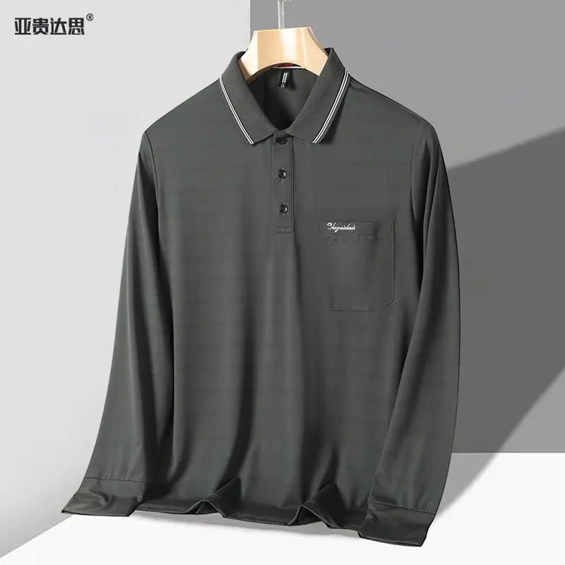 Men's Grey Long Sleeve T-Shirt Ice Silk Medium - Image 4