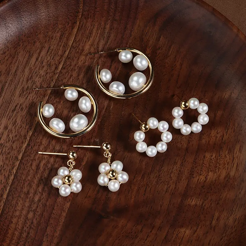 Freshwater Pearl Earrings Copper Gold Plated - Image 5