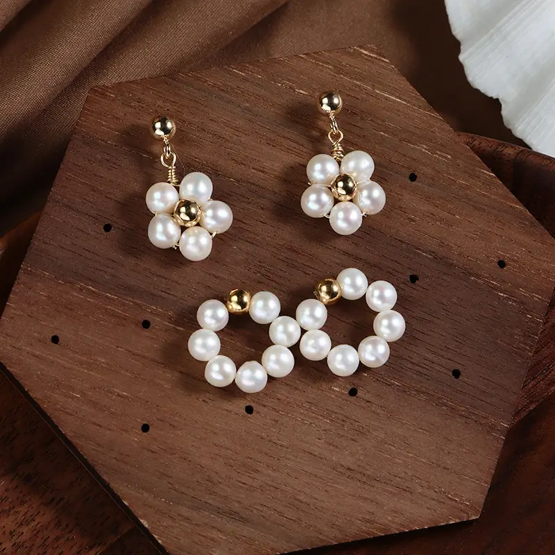 Freshwater Pearl Earrings Copper Gold Plated - Image 6