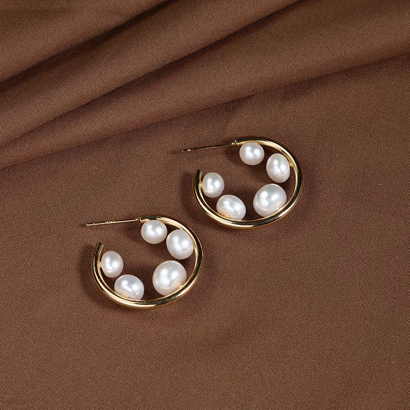 Freshwater Pearl Earrings Copper Gold Plated - Image 2