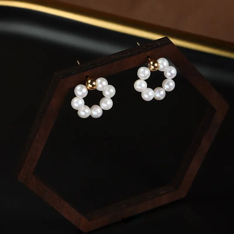 Freshwater Pearl Earrings Copper Gold Plated - Image 3