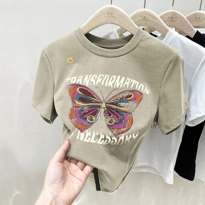 Vintage Butterfly Printed Women's T-Shirt Grey - Image 7