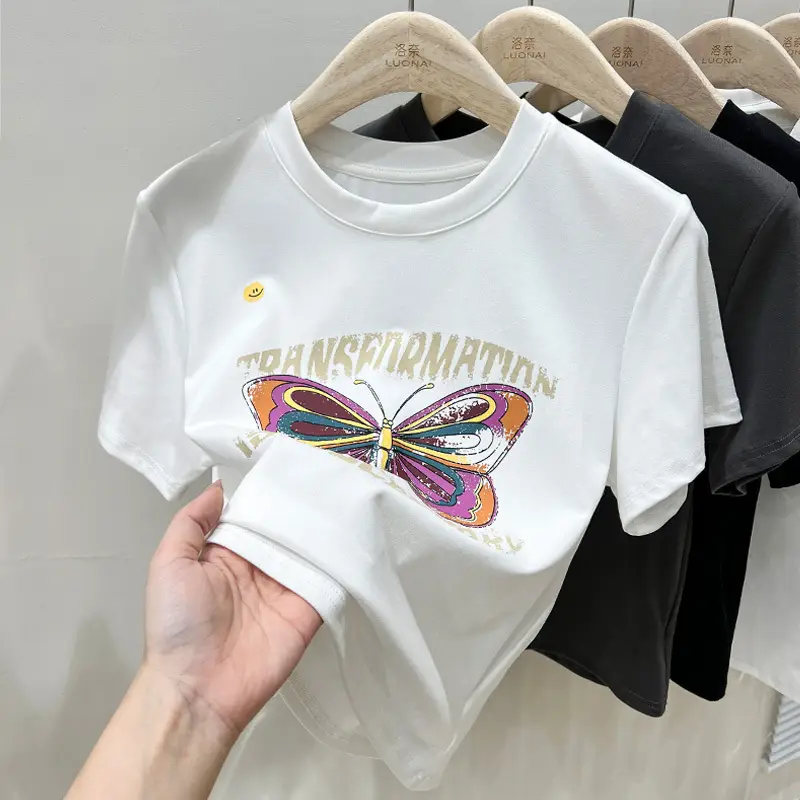 Vintage Butterfly Printed Women's T-Shirt Grey - Image 8