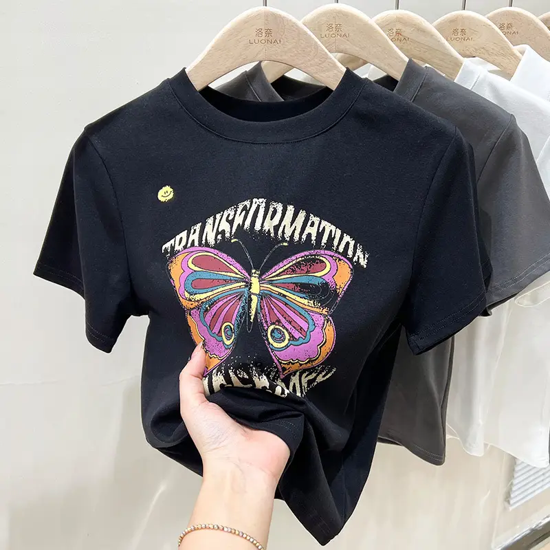 Vintage Butterfly Printed Women's T-Shirt Grey - Image 10