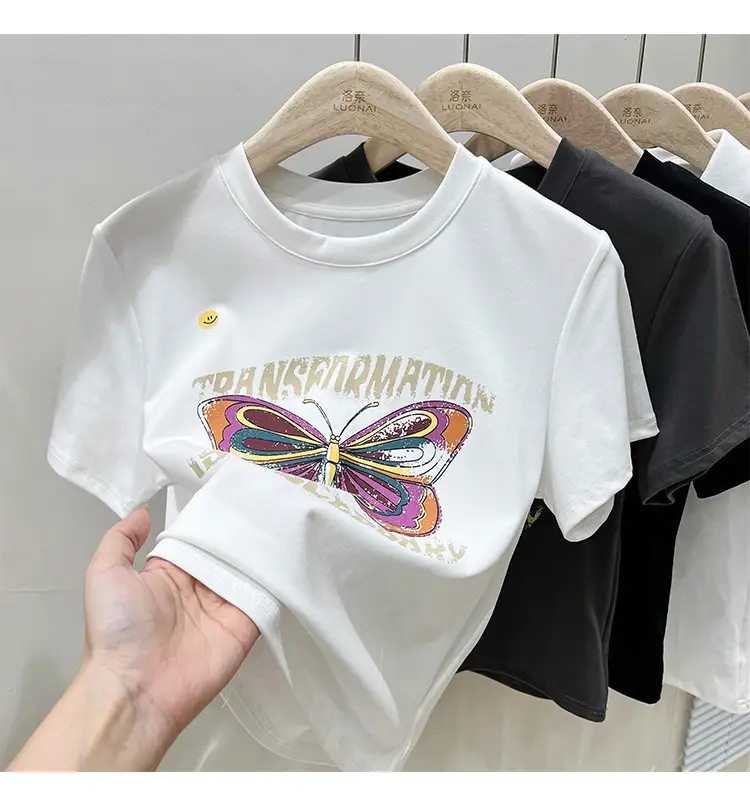 Vintage Butterfly Printed Women's T-Shirt Grey — feature 1