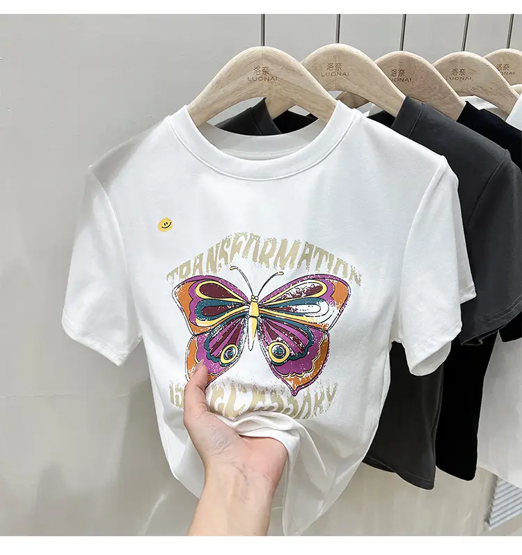 Vintage Butterfly Printed Women's T-Shirt Grey — feature 10