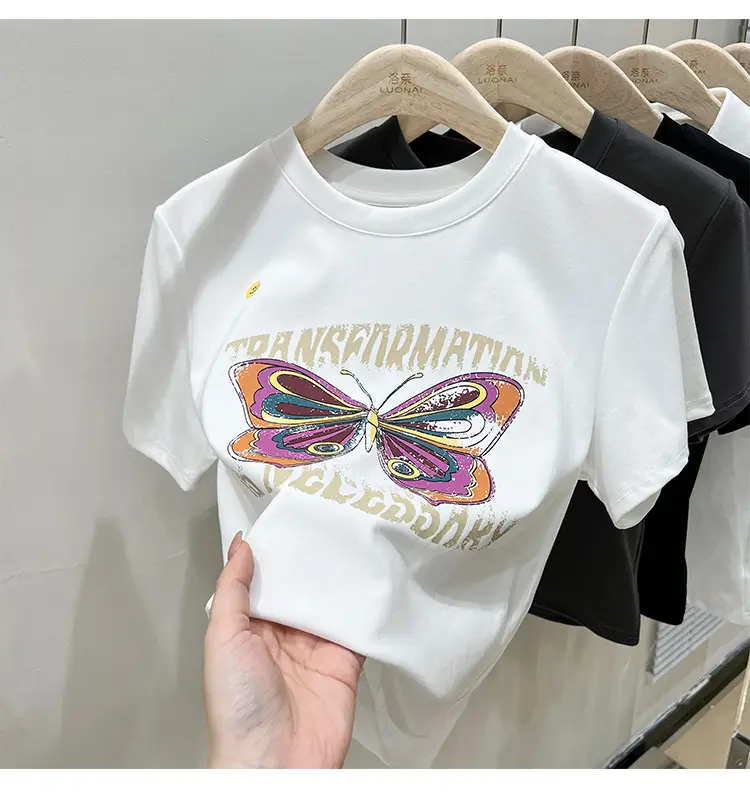 Vintage Butterfly Printed Women's T-Shirt Grey — feature 11