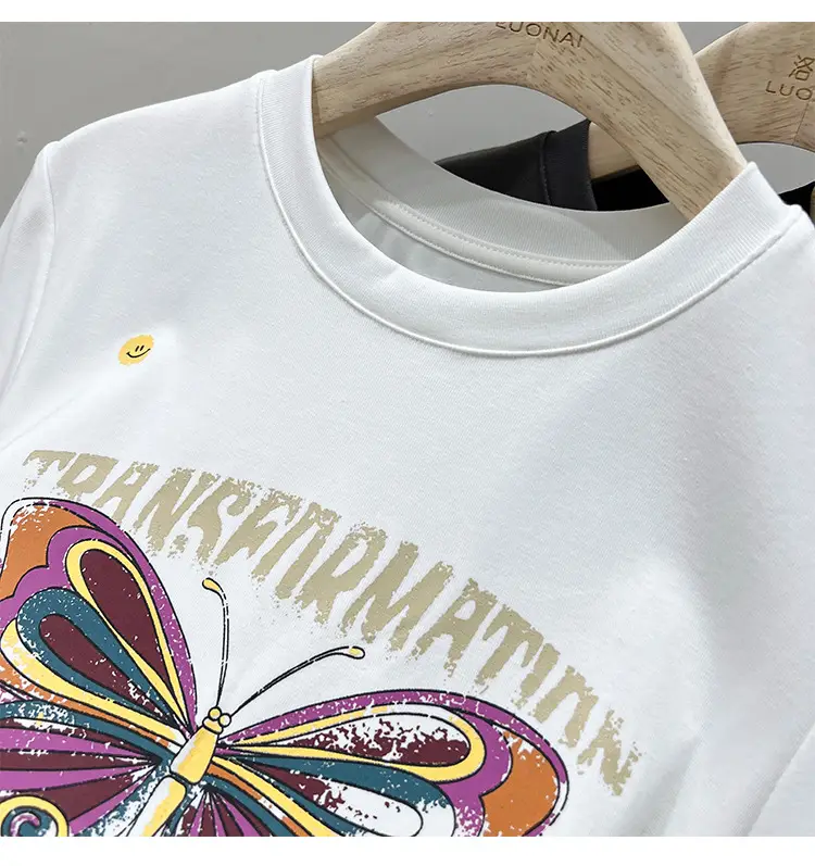 Vintage Butterfly Printed Women's T-Shirt Grey — feature 13