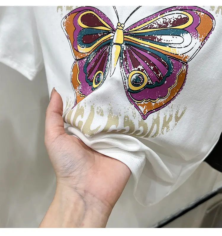 Vintage Butterfly Printed Women's T-Shirt Grey — feature 15