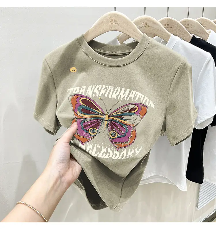 Vintage Butterfly Printed Women's T-Shirt Grey — feature 16