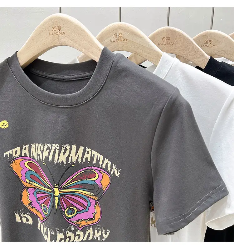 Vintage Butterfly Printed Women's T-Shirt Grey — feature 27