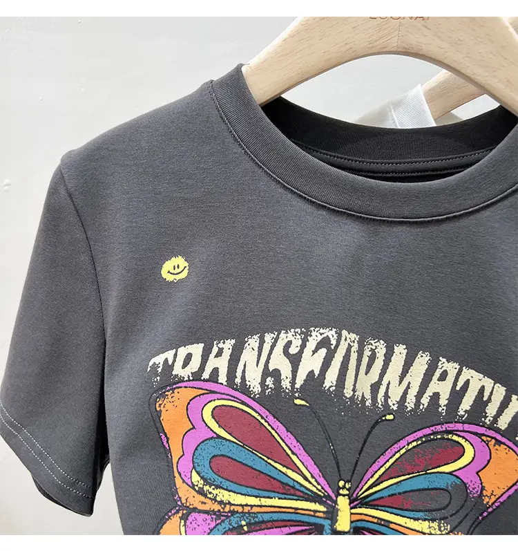 Vintage Butterfly Printed Women's T-Shirt Grey — feature 28