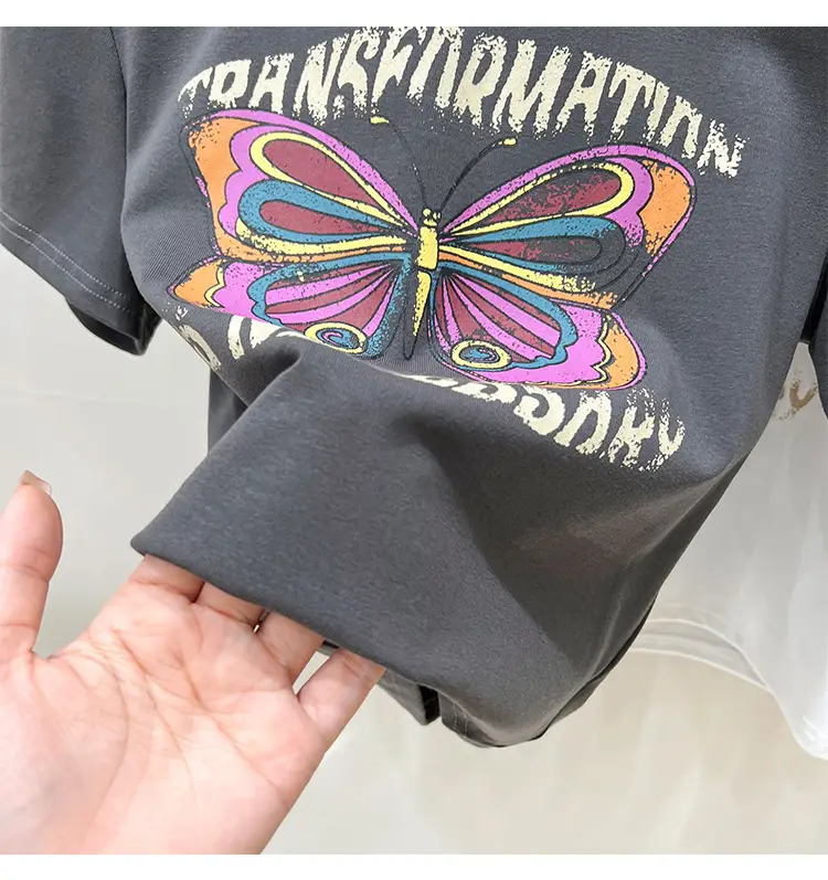 Vintage Butterfly Printed Women's T-Shirt Grey — feature 29