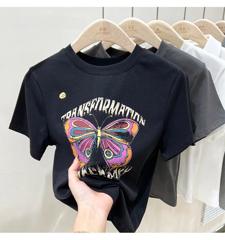 Vintage Butterfly Printed Women's T-Shirt Grey — feature 30