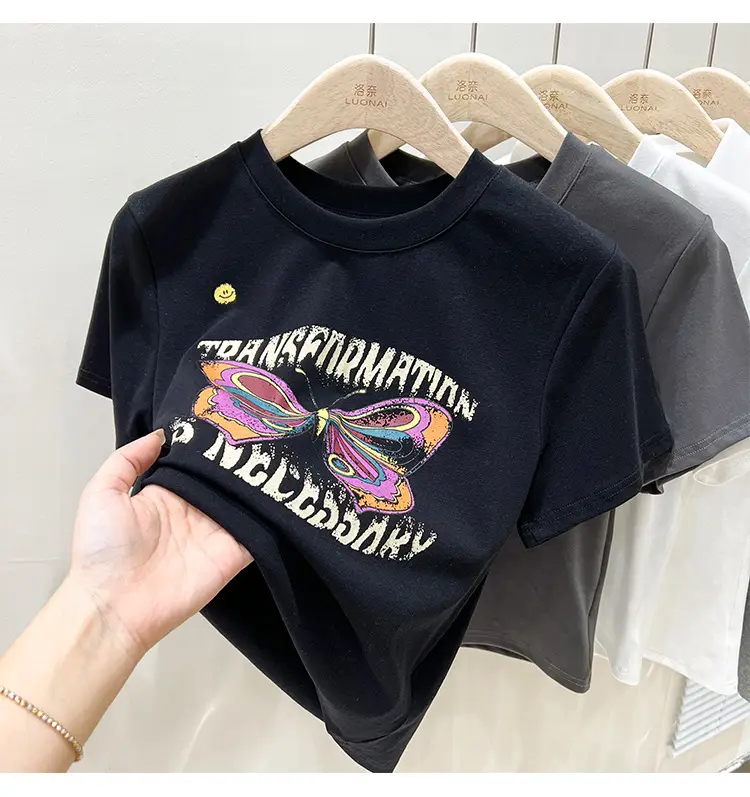 Vintage Butterfly Printed Women's T-Shirt Grey — feature 31