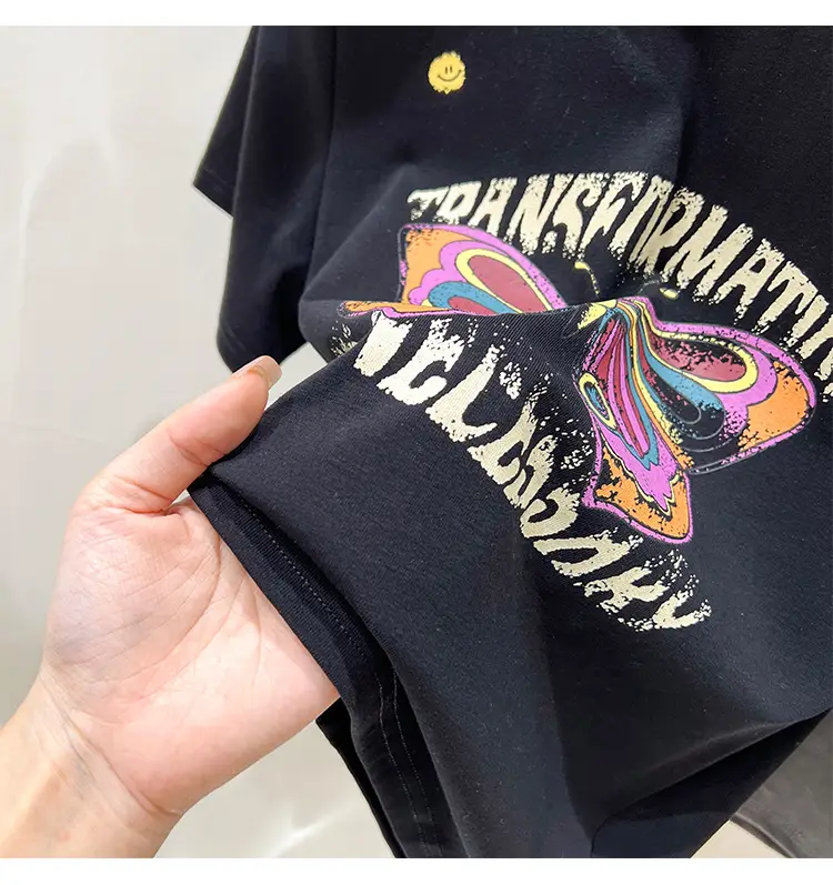 Vintage Butterfly Printed Women's T-Shirt Grey — feature 33