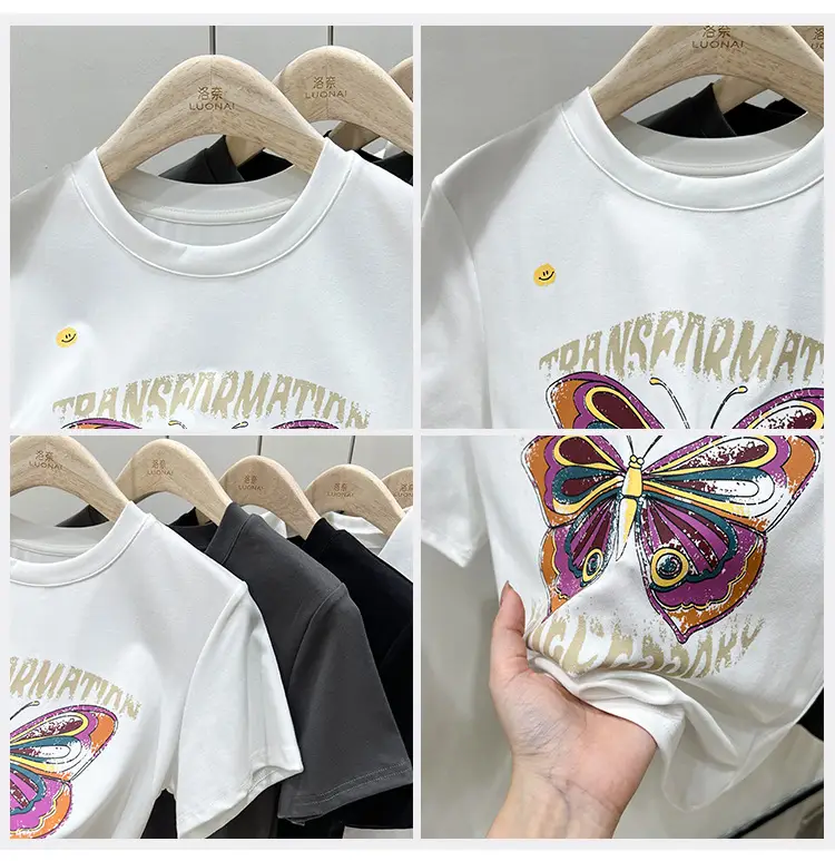 Vintage Butterfly Printed Women's T-Shirt Grey — feature 4