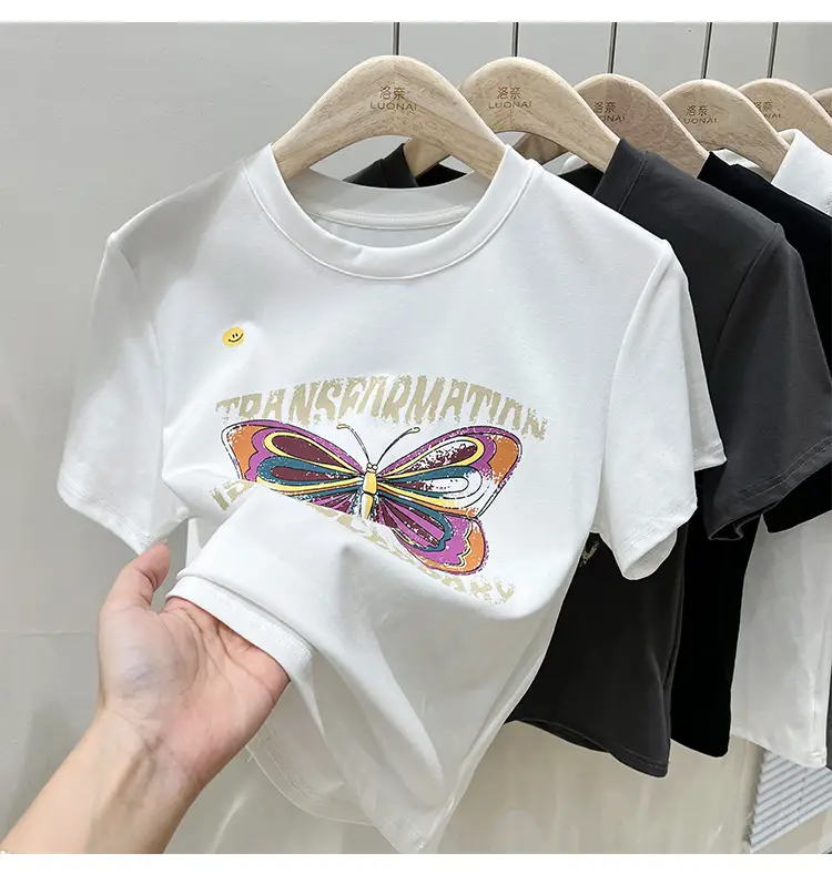 Vintage Butterfly Printed Women's T-Shirt Grey — feature 8